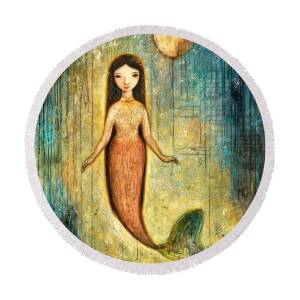 Mermaid Mother And Child Round Beach Towel for Sale by Shijun Munns