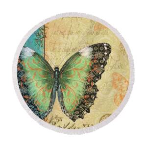 Vintage Butterfly Kisses Round Beach Towel for Sale by Jean Plout