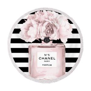 Chanel Pink Perfume 1 Round Beach Towel for Sale by Del Art