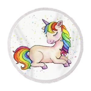 Rainbow Unicorn Watercolor Round Beach Towel for Sale by Olga Shvartsur