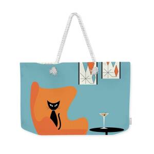 Mid Century Cat with Orange Starbursts Tote Bag by Donna Mibus - Pixels  Merch