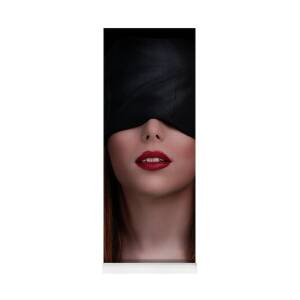 Beautiful blindfolded woman with red lipstick by Mendelex Photography