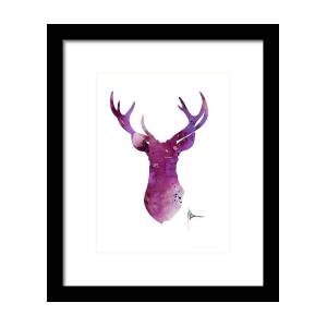 Deer antlers silhouette art print watercolor painting Framed Print by ...