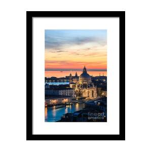 Gondola in front of Rialto bridge at dusk Venice Italy Framed Print by ...