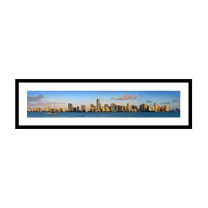 Miami Skyline At Dusk Black And White Bw Panorama Framed Print by Jon ...