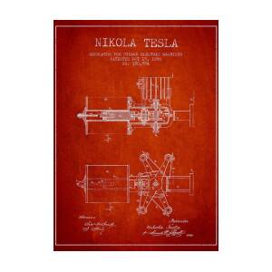 Nikola Tesla Patent Drawing From 1889 - Vintage Greeting Card for Sale ...