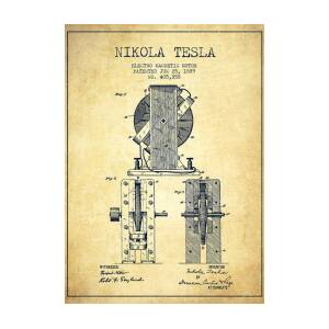 Nikola Tesla Patent Drawing From 1889 - Vintage Greeting Card for Sale ...