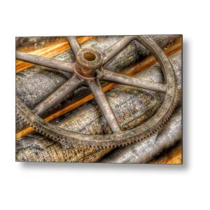 Bromo Seltzer Tower's 1911 Seth Thomas Clock Mechanism Abstract #8 Metal Poster by Marianna Mills