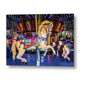 Fantasy Carrousel Horse Ride Metal Poster by Garry Gay