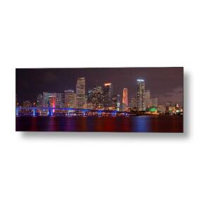 Miami Skyline At Dusk Sunset Panorama Metal Print by Jon Holiday