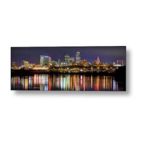 Kansas City Skyline at Night KC Downtown Color Panorama Metal Print by ...