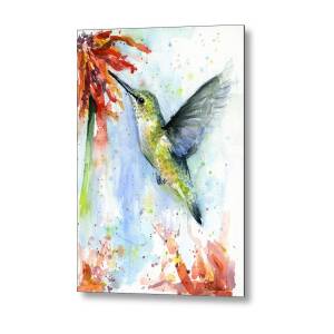 Hummingbird of Watercolor Rainbow Metal Print by Olga Shvartsur