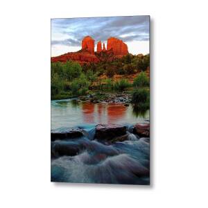 Cathedral Rock Moon Rise Color Metal Print by Dave Dilli