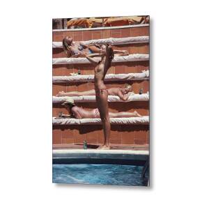 Sunbathing On Capri Metal Print by Slim Aarons Sunbathing On Capri Metal Print by Slim Aarons