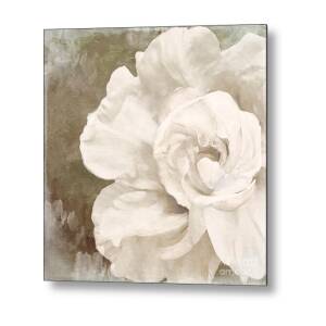 Petals Impasto White And Gold Metal Print by Mindy Sommers