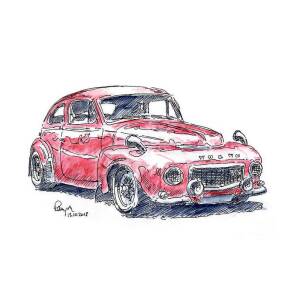 BMW 507 Roadster Classic Car Ink Drawing and Watercolor Poster by Frank ...