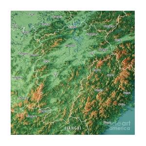 China 3D Render Topographic Map Color Poster by Frank Ramspott 