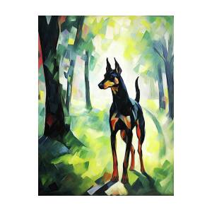 Doberman dog walking in the park 03 - Madeleine Macke Art Print by Madeleine Macke