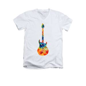 Guitar Threesome - Colorful Guitars By Sharon Cummings Adult V-Neck for ...