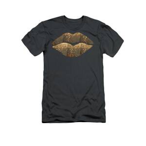 Rose Gold texture Kiss, lipstick on pouty lips, fashion art T-Shirt for ...