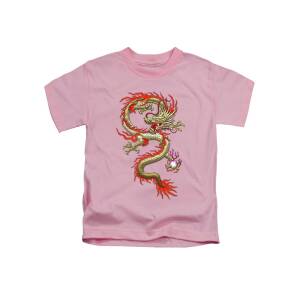 Golden Chinese Dragon Fucanglong on Red Silk Kids T-Shirt for Sale by ...