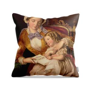 Mother and Child in the Flowers Throw Pillow for Sale by Camille Pissarro
