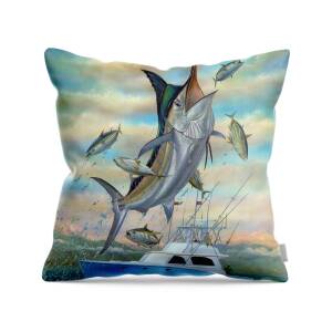 Jumping Mahi Mahi And Flyingfish Throw Pillow for Sale by Terry Fox