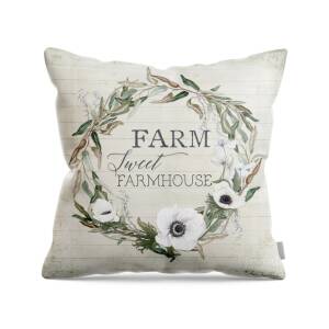 Rustic Farmhouse Cotton Boll Wreath 1 Throw Pillow by Audrey Jeanne Roberts  - Fine Art America