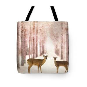 Gift Ideas Vacation Tote Bag Book Bag Friend Gift Giving Fine Art on Canvas Tote Bag White Tailed Deer at Winter Pond Canvas Handbag