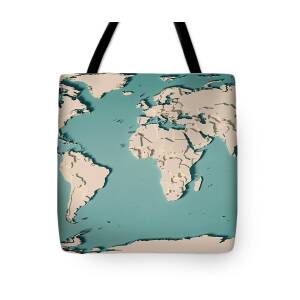 World Map 3D Render Topographic Map Color Tote Bag for Sale by Frank ...