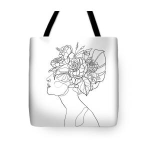 Women with flowers head one line art Tote Bag