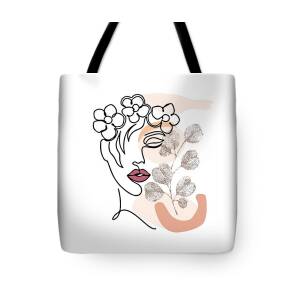 Woman With Flowers Minimal Line Art Tote Bag