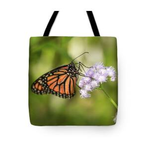Monarch Butterfly Resting On Cassia Tree Leaf Tote Bag by Carol