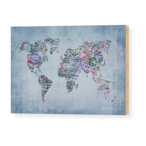 Traveler world map Wood Print by Delphimages Map Creations