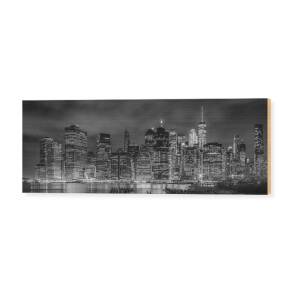Night-skyline New York City Bw Wood Print by Melanie Viola