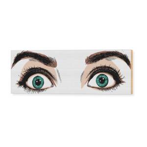 Close-up scared face of beautiful woman with beautiful blue eyes and big  pretty eyelashes and eyebrows. Macro of human eyes - surprise or shock,  looking at camera. Canvas Print / Canvas Art