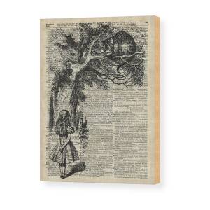 ALICE IN WONDERLAND WALL Decor mounted print on antique BOOK PAGE DICTIONARY 
