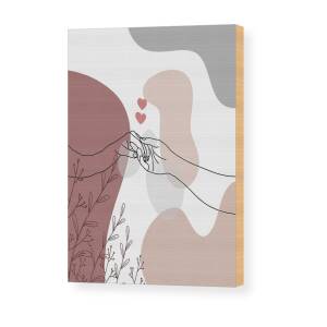 Funny romantic stick couple holding hands, minimal line art drawing, couple  in love art print Wood Print by Mounir Khalfouf - Pixels