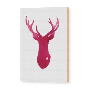 Deer head silhouette painting watercolor art print Wood Print by Joanna ...
