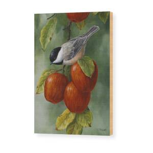 Bird Painting - Apple Harvest Chickadees Wood Print by Crista Forest