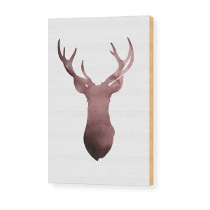 Deer head silhouette painting watercolor art print Wood Print by Joanna ...