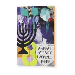 Happy Hanukkah Menorah Card Wood Print by Linda Woods