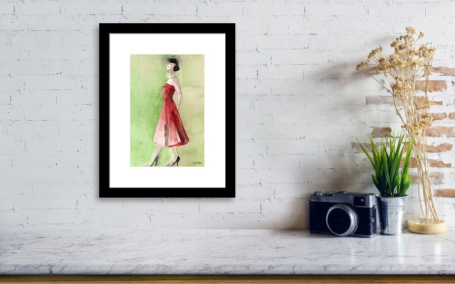 Vintage Red Cocktail Dress Fashion Illustration Art Print Framed Print ...