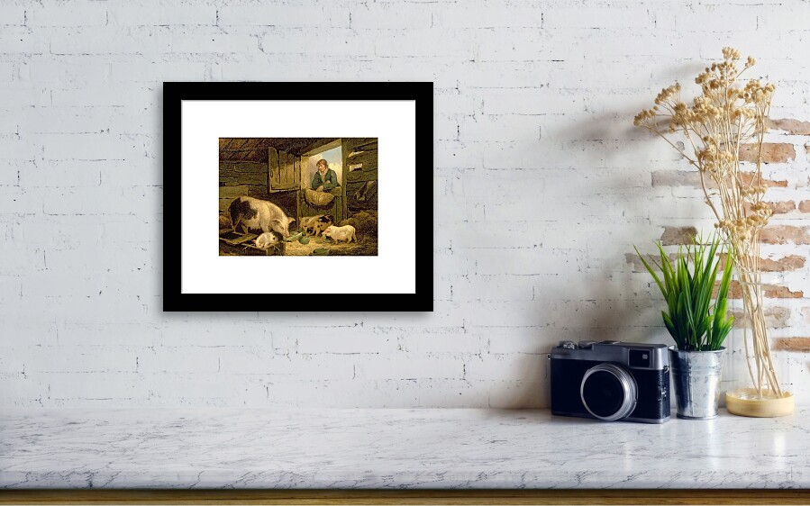 A Boy Looking into a Pig Sty Framed Print by George Morland