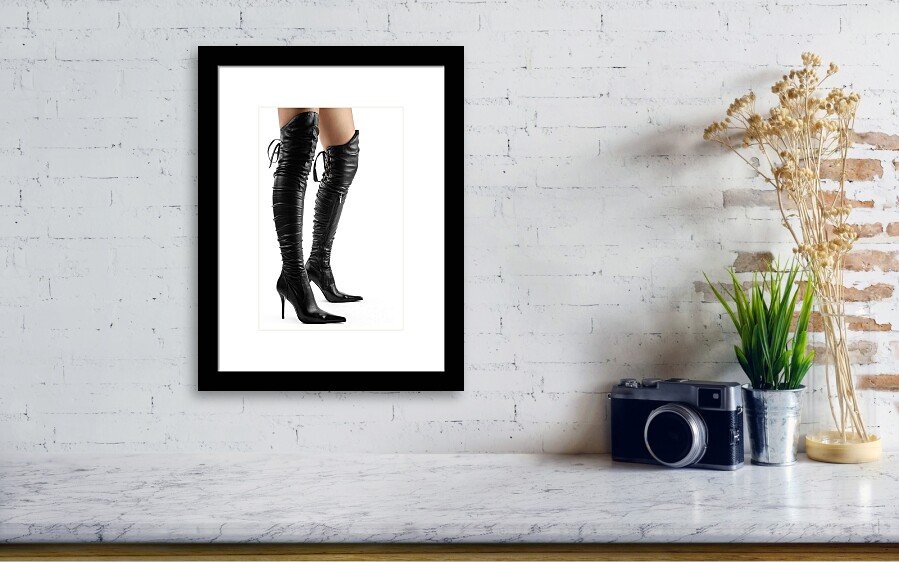 Black Sexy Thigh High Stiletto Boots Framed Print By Maxim Images Prints