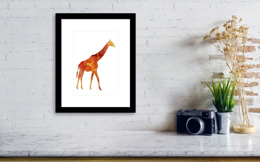 Giraffe minimalist painting for sale Framed Print by Joanna Szmerdt