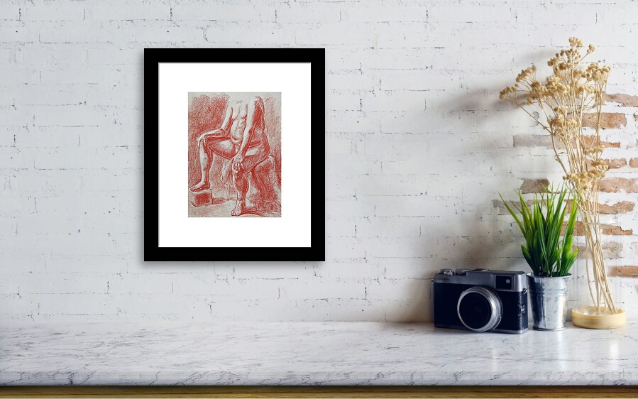 The Thinker Male Model Study In Gouache Acrylic Print by 