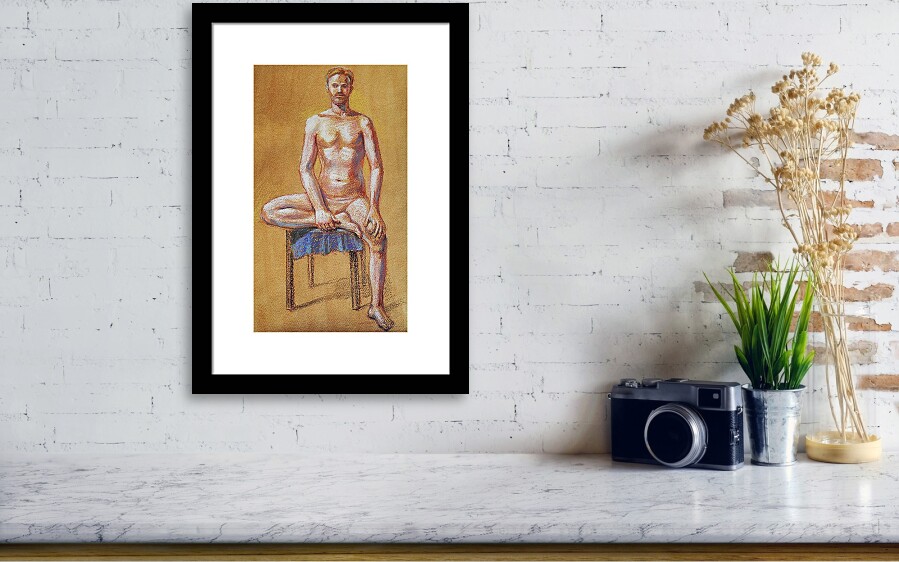 Seated Male Model Study In Pastel Framed Print by Irina 