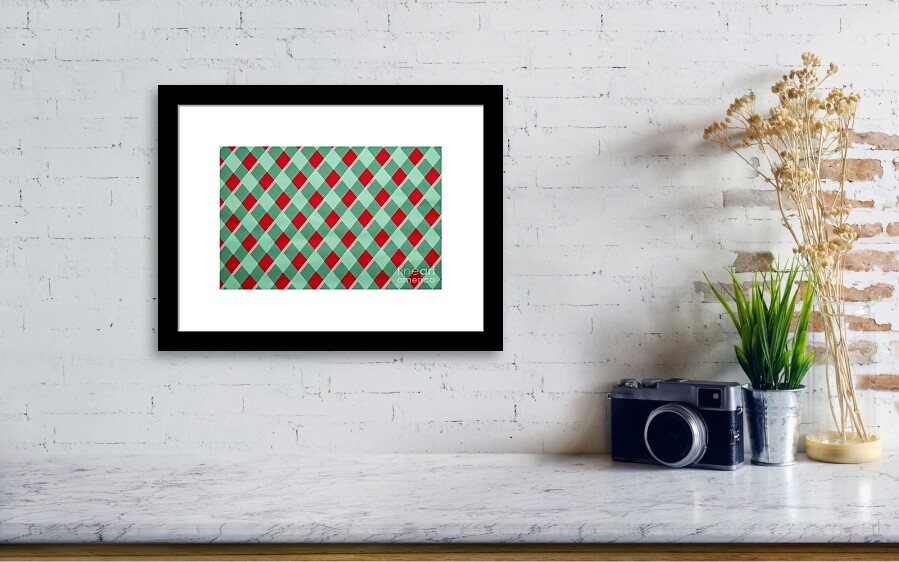 Seamless Diagonal Gingham Diamond Checkers Christmas Wrapping Paper Pattern  In Mint Green And Candy Cane Red Geometric Traditional Xmas Card Background  Gift Wrap Texture Or Winter Holiday Backdrop #2 Wood Print by