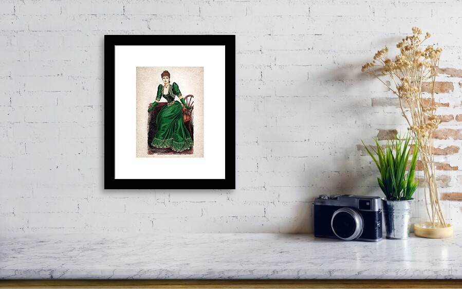Elegant victorian lady with green dress, 1890 vintage fashion